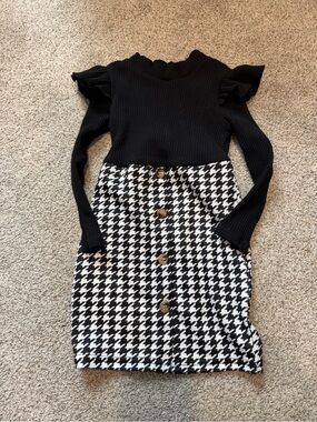 Black & White Houndstooth Button-Front Women's Dress